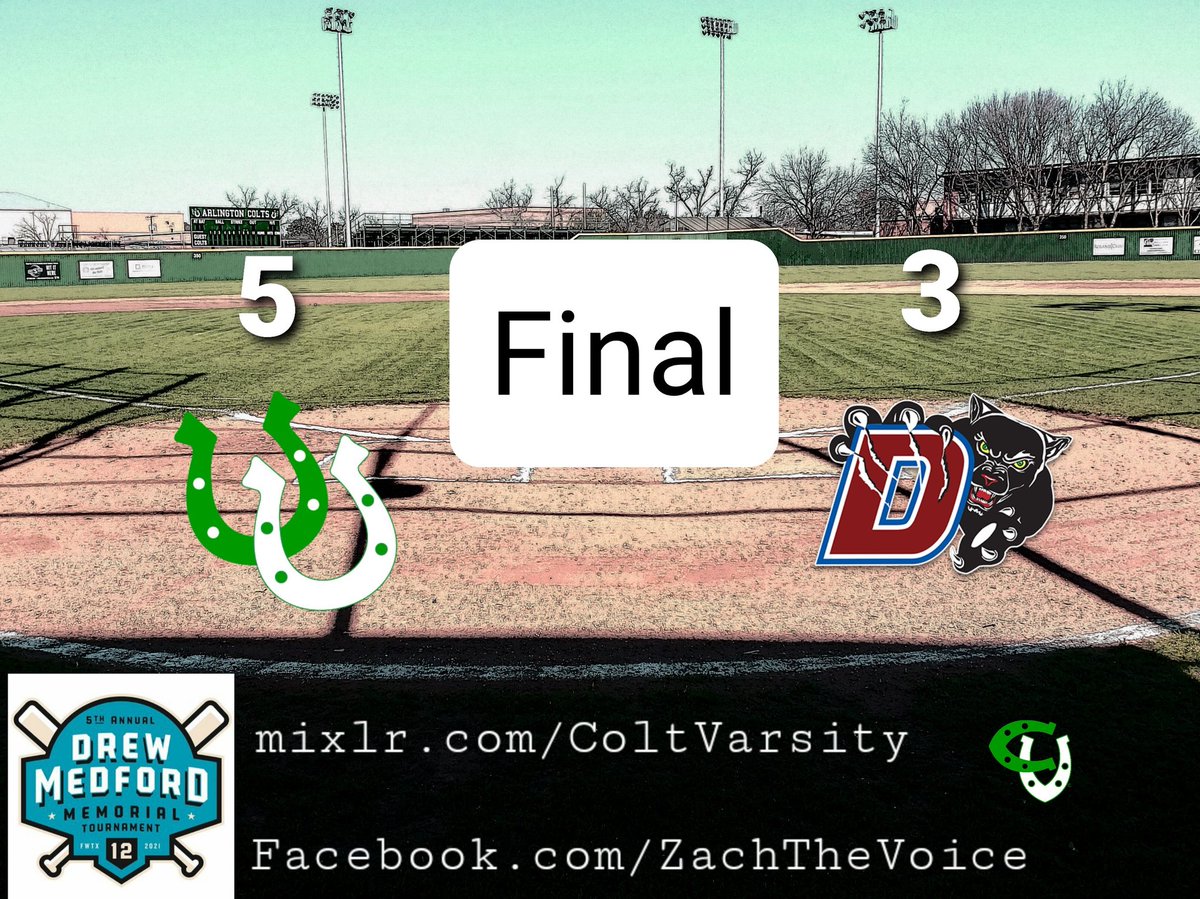 ZachTheVoice's tweet photo. Colts win!
Arlington outlasts Duncanville in a tightly contested match to close out their participation in the Drew Medford Memorial. Good pitching, good defense, opportunistic hitting. Solid effort guys!
Colts play Martin next week to open district! #KickEm #20MileMarch https://t.co/Rm4C8k0fFi