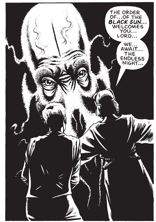 That introductory page for Zenith is beautiful. Pure physical comedy! To go from that to the genuinely creepy entrance of the Dark God, and their embodiment as Masterman (who is creepy in his own right here) is just a perfect juxtaposition.