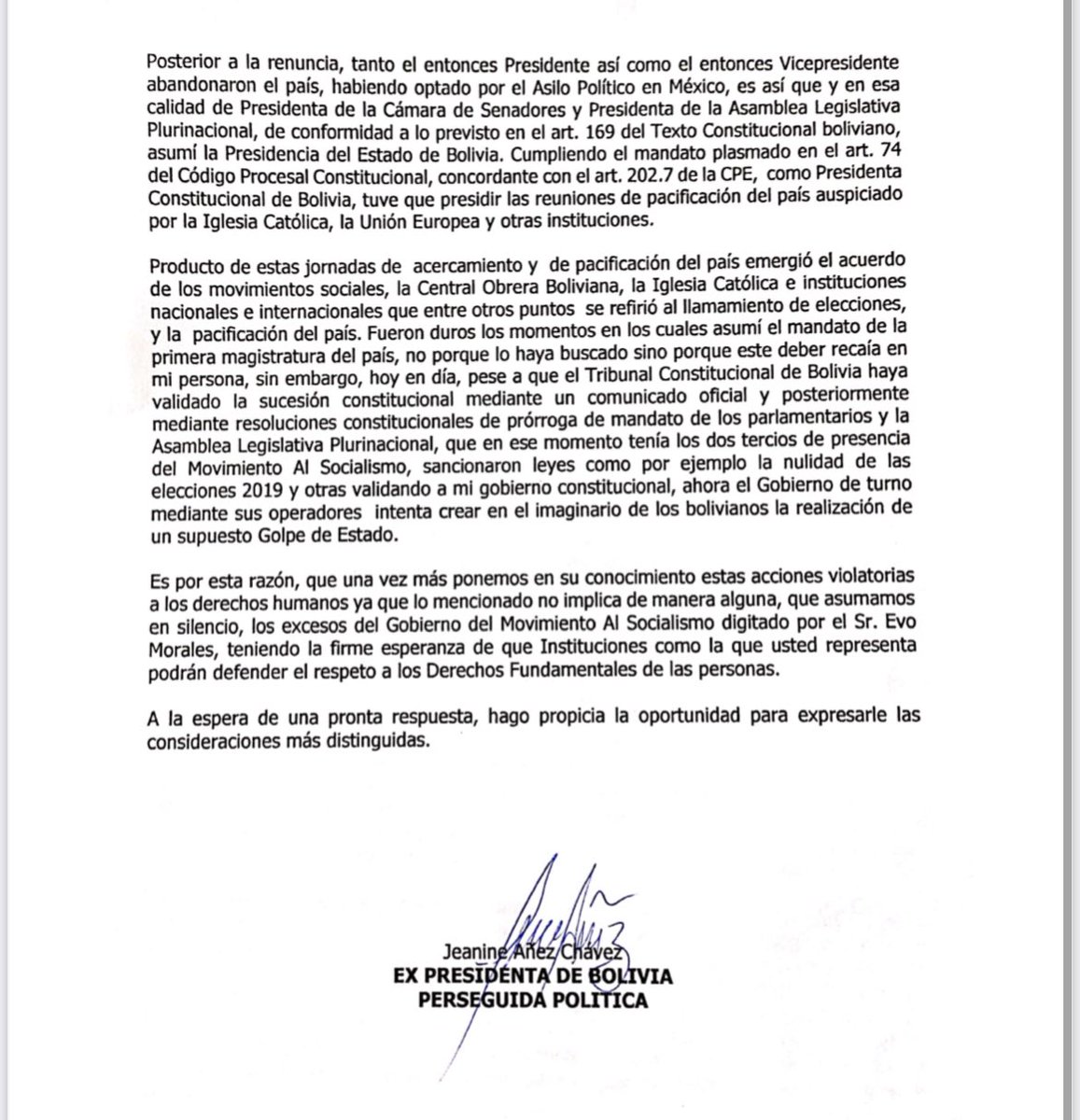 JeanineAnez's tweet photo. Jeanine Añez pide a la @OEA_oficial y a la @UEenBolivia que envíen observadores, frente al plan del gobierno del MAS para instalar una dictadura en Bolivia. https://t.co/EWwO1qkXwM