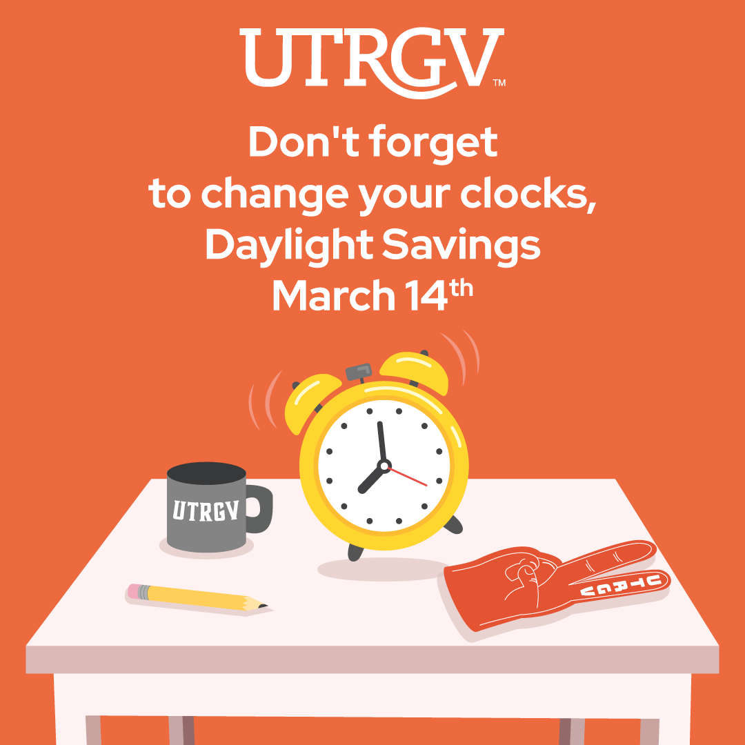 utrgv's tweet image. Don't forget to spring forward tonight, Vaqueros! ✌️

#UTRGV #DaylightSavingTime