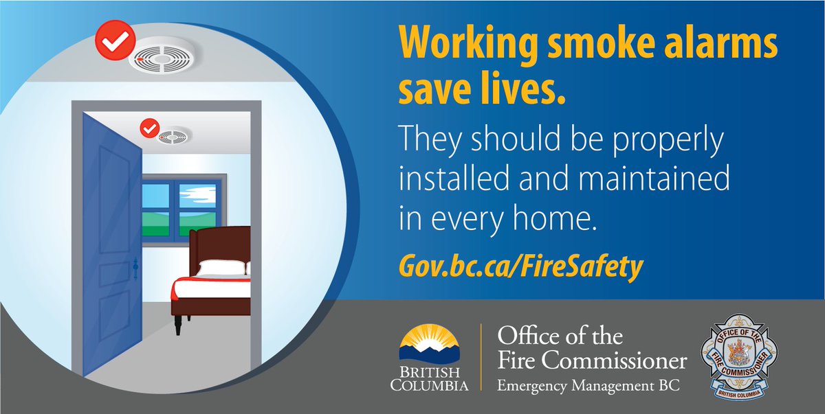 ⏰It's that time again! ⏰ Change your clocks = change the batteries in your smoke alarms (if they don't have a non-replaceable battery).  Only working smoke alarms save lives! Test them monthly &amp; replace the entire unit after 10 yrs. Learn more gov.bc.ca/FireSafety