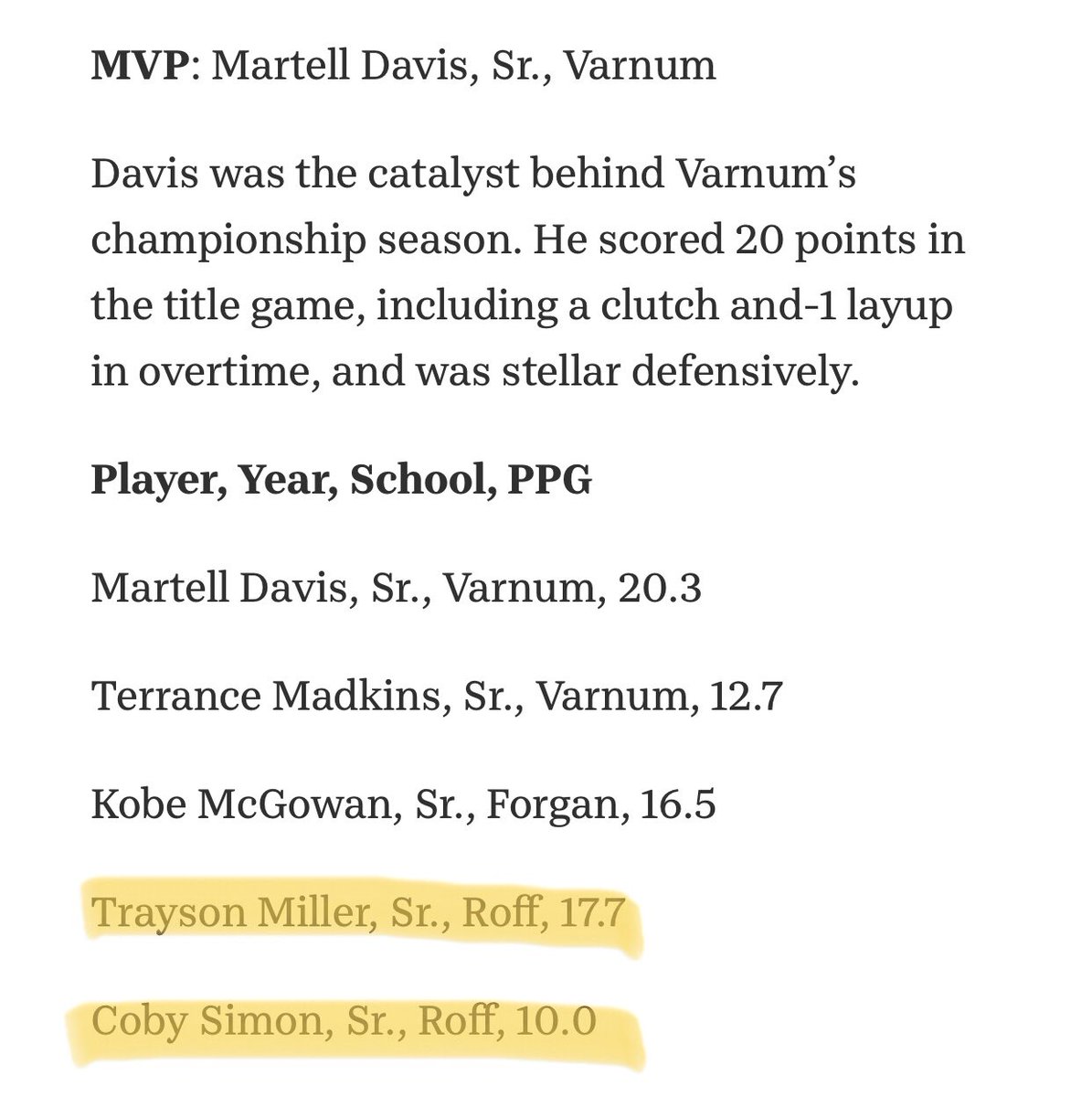 You guys make your uncle proud. State tournament All-tournament team. Good work!