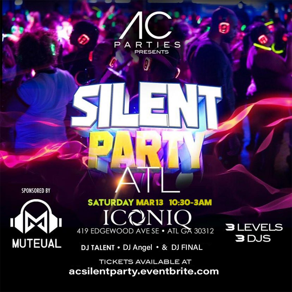 ac_parties404's tweet image. Tonight.....Atl’s hottest Silent Party! 
Get ready for another dope theme party hosted by yo boy @ac_parties.
It’s gonna be a DJ Battle amongst 3 of the best. Early bird tix are on sale now at 
acsilentparty.Eventbrite.com #atlnights #silentparty #3levels #3djs #music #battle #dance