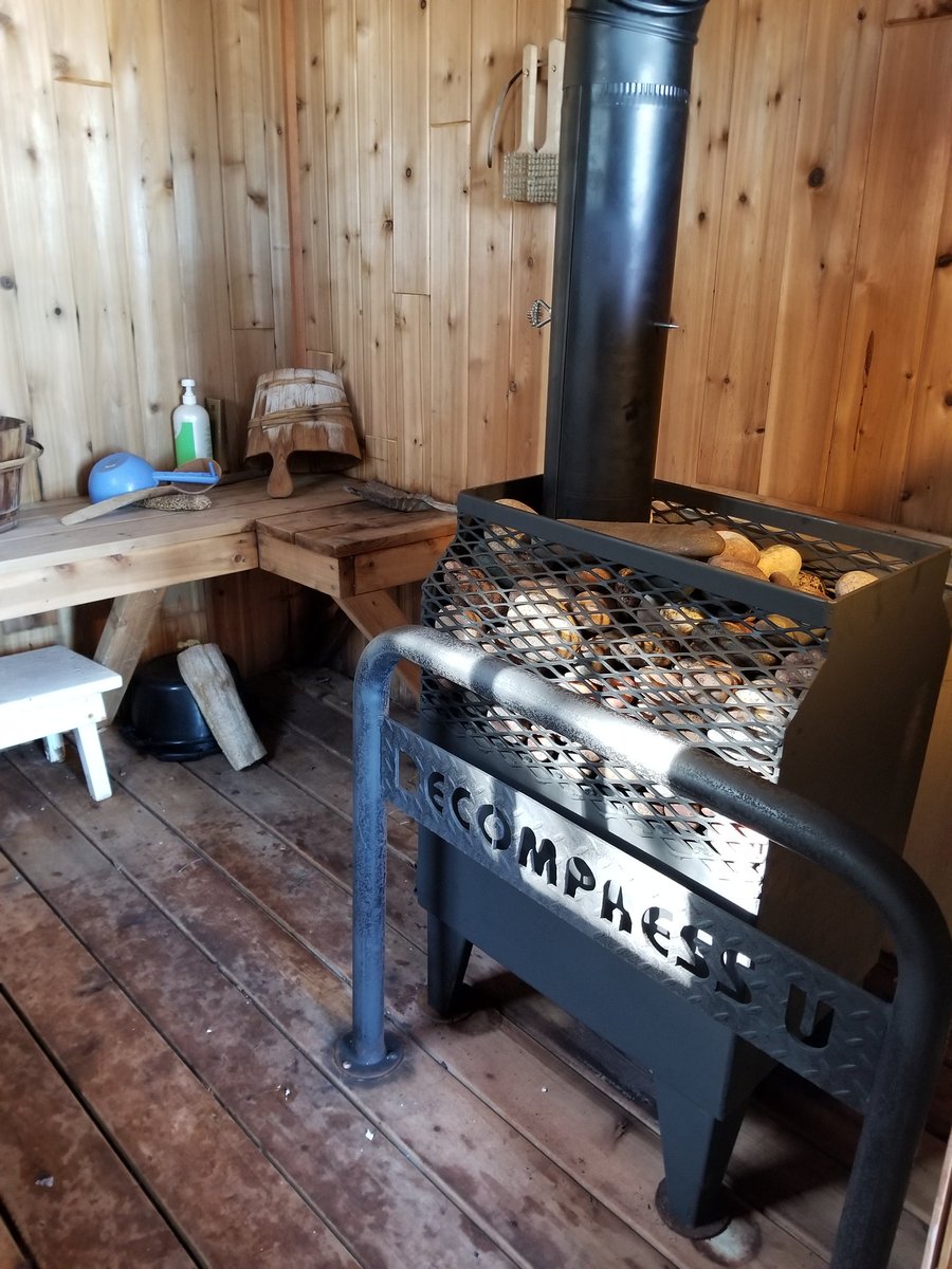 UPTreefarmer's tweet photo. New for the 2021 season, a brand new sauna stove from Universal Metal Works installed by Phil Sladek with Early Bird Construction! Summer dates have been booking fast this year! #Decompressu #Airbnb #Chassell #RusticCabinWithSauna #PortageLake #Keweenaw #PureMichigan #remotework https://t.co/fkl2VCQvS2