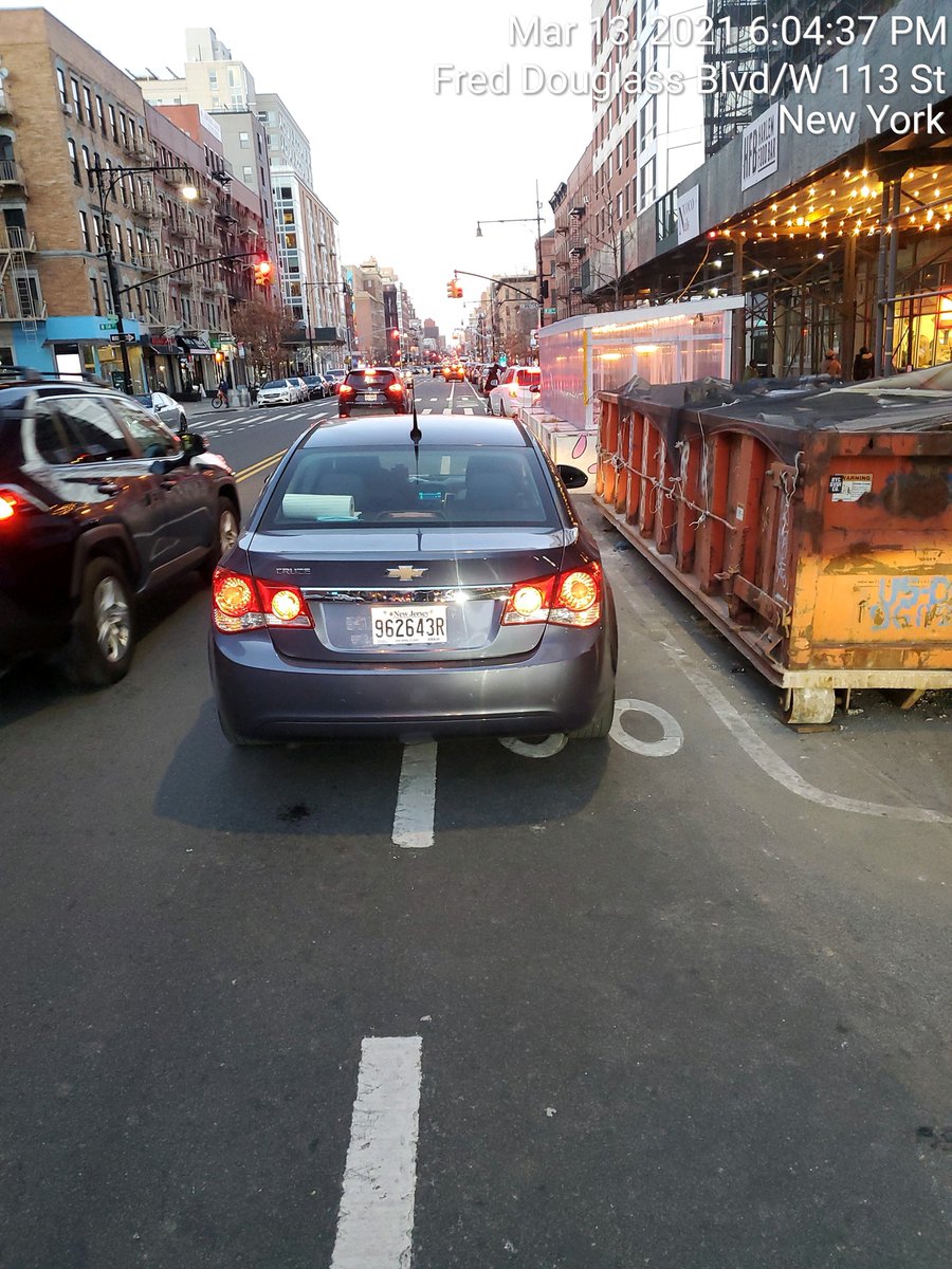 The driver 962643R blocked the bike lane near 2098 Frederick Douglass Blvd on March 13. This is in Manhattan Community Board 10 #mancb10 & #NYPD28. #VisionZero #BlockedBikeNYC https://t.co/1Nr2mbm44z