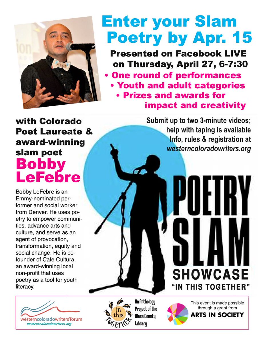 West CO Writers (@westcowriters) on Twitter photo This is going to be AMAZING! #SLAM #SPEAK <a href="/KKCO11News/">KKCO 11 News</a> <a href="/KREX5_Fox4/">KREX 5/Fox 4</a> <a href="/westernslope/">Western Slope News</a> <a href="/westernslopetix/">WesternSlopeTickets</a> <a href="/downtowngj/">Downtown GJ</a> <a href="/GJFreePress/">The Free Press</a> <a href="/DailySentinelGJ/">The Daily Sentinel</a> <a href="/CoWestPride/">CO West Pride</a> <a href="/CMU_Criterion/">CMU Criterion</a> <a href="/gjhsoandb/">Orange and Black</a> <a href="/CMUAlumniAssoc/">CMU Alumni Association</a> <a href="/district51/">District</a> <a href="/LithicPress/">Lithic Press</a> <a href="/OutWestBooks/">Out West Books</a> <a href="/mesacountylib/">Mesa County Library</a> <a href="/kafmradiodotorg/">KAFM Community Radio</a> <a href="/VisitGJ/">Visit Grand Junction</a> This is going to be AMAZING! #SLAM #SPEAK <a href="/KKCO11News/">KKCO 11 News</a> <a href="/KREX5_Fox4/">KREX 5/Fox 4</a> <a href="/westernslope/">Western Slope News</a> <a href="/westernslopetix/">WesternSlopeTickets</a> <a href="/downtowngj/">Downtown GJ</a> <a href="/GJFreePress/">The Free Press</a> <a href="/DailySentinelGJ/">The Daily Sentinel</a> <a href="/CoWestPride/">CO West Pride</a> <a href="/CMU_Criterion/">CMU Criterion</a> <a href="/gjhsoandb/">Orange and Black</a> <a href="/CMUAlumniAssoc/">CMU Alumni Association</a> <a href="/district51/">District</a> <a href="/LithicPress/">Lithic Press</a> <a href="/OutWestBooks/">Out West Books</a> <a href="/mesacountylib/">Mesa County Library</a> <a href="/kafmradiodotorg/">KAFM Community Radio</a> <a href="/VisitGJ/">Visit Grand Junction</a>