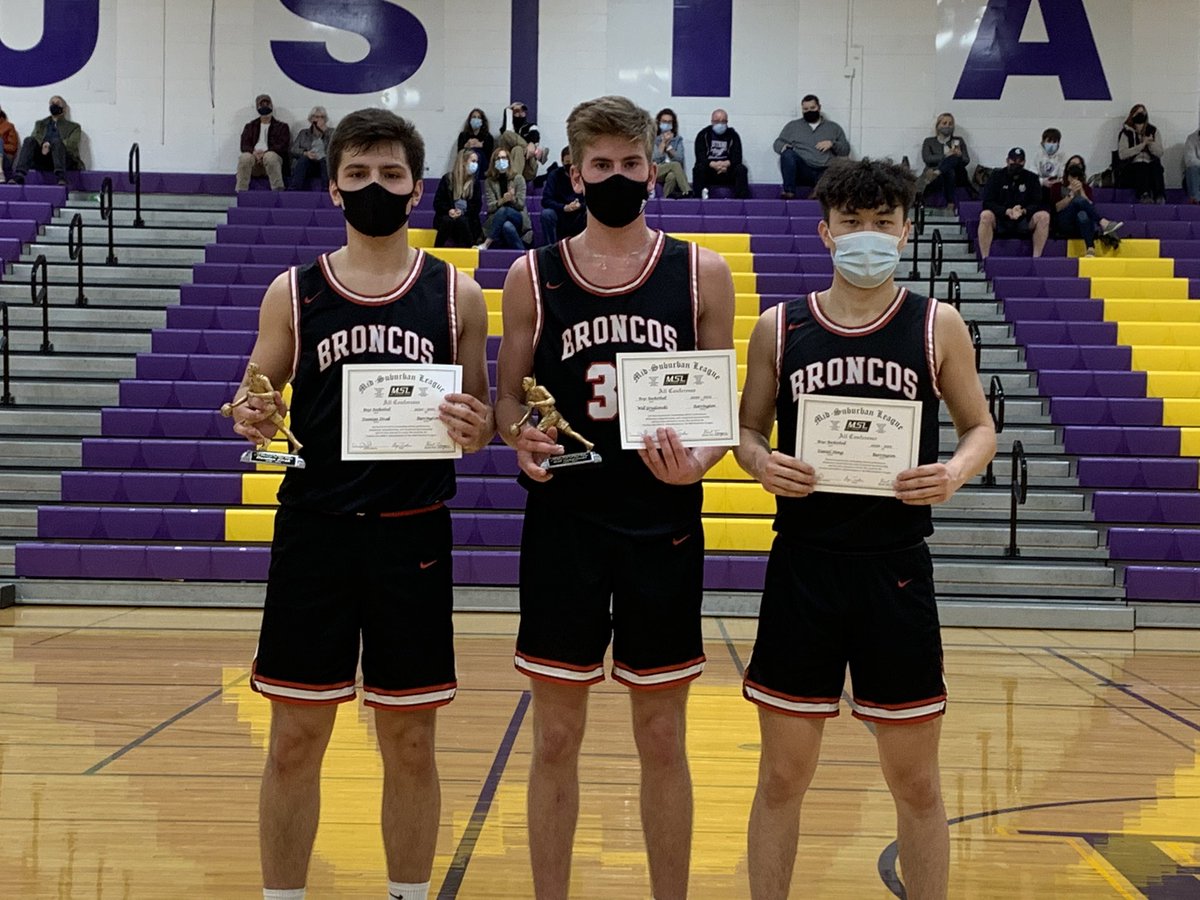 Congratulations to <a href="/BHSBroncosBBall/">BHSboysbballboosters</a> MSL All-Conference Team selections:
🏀 Will Grudzinski
🏀 Daniel Hong
🏀 Damian Zivak
<a href="/GrudzinskiWill/">Will Grudzinski</a> &amp; <a href="/DamianZivak/">Damian Zivak</a> were also selected MSL West Co-Players of the Year.
#Barringtonathletics