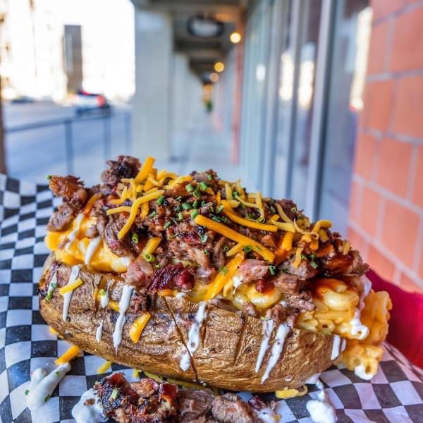 Holy Smoke BBQ &amp; TaquItos

1221 Broadway, San Antonio, TX 78215

14500 Roadrunner Way, San Antonio, TX 78249

Brisket birria tacos, loaded BBQ baked potato and loaded BBQ grilled cheese 🥵