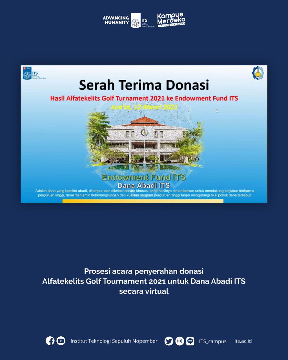 its_sosmed's tweet photo. Acara ini dihadiri jajaran pengurus Alfatekelits, Ikatan Alumni ITS serta petinggi ITS baik di lingkungan Rektorat maupun Fakultas Teknologi Kelautan. Acara serah terima ini adalah sesi penutup dari rangkaian acara 2nd Alfatekelits Golf Tournament (AGT 2021). https://t.co/qgh5XAZDof