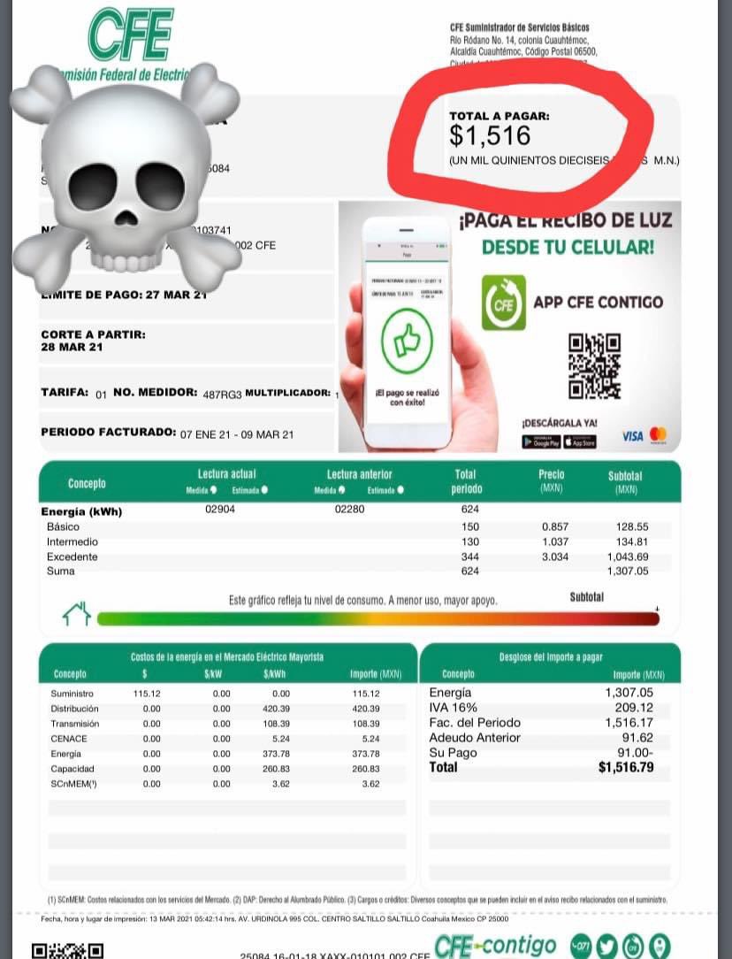 Carlahr86's tweet photo. @CFEmx  me están cobrando la luz de toda la colonia o qué pasa? ¿Cómo es posible que de un periodo a otro aumente de esa forma mi consumo? #Saltillo #Coahuila https://t.co/jpQWaVB5Hu