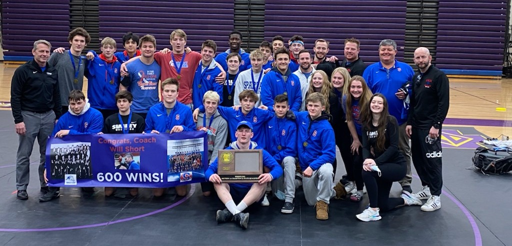 simleywrestling's tweet photo. The Spartans win over Lake City 70-3 in the section final
And 
Win the quarterfinal of the state tournament against South Saint Paul 75-0

Coach Short notched his 600th career coaching win

On to STMA on March 26th https://t.co/55Qt5nWrZt