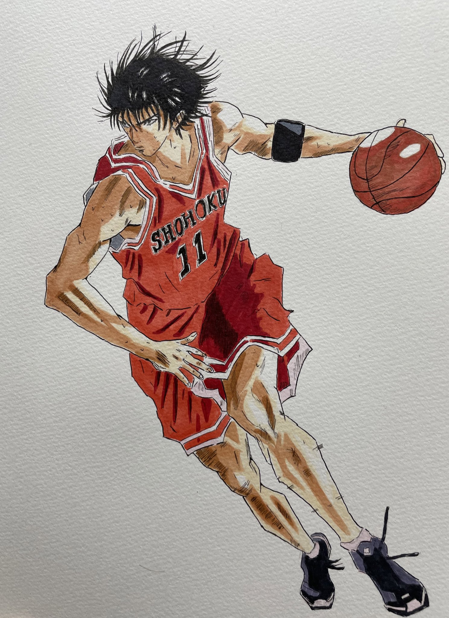 ニネロ 塗ってみたけどいまいちになってしまった やっぱり死ぬほど練習しないといけない分けですね イラスト スラムダンク 流川楓 スラムダンク映画 漫画 マンガ アニメ バスケット バスケットボール コピック 絵 描いてみた ペン 絵描き