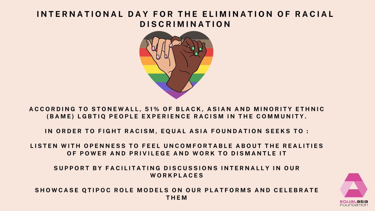 EqualAsiaF's tweet photo. We stand in solidarity with our BAME siblings on this international day for the elimination of racial discrimination

#equalasia #staywoke #equalaf https://t.co/lT2xke052R