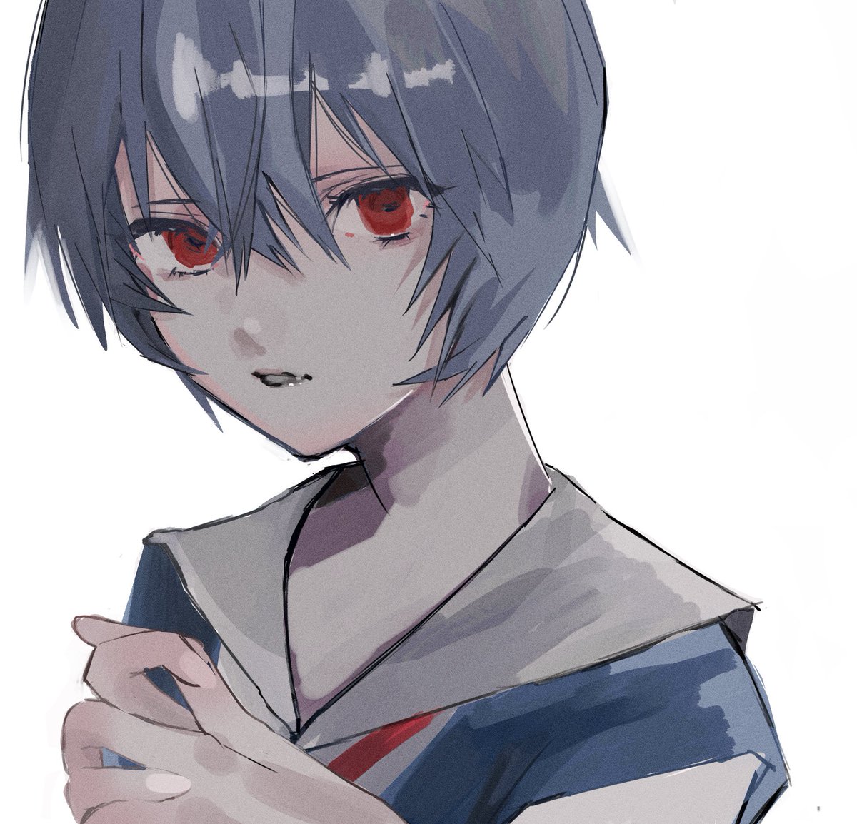 ayanami rei 1girl solo red eyes white background short hair simple background school uniform  illustration images