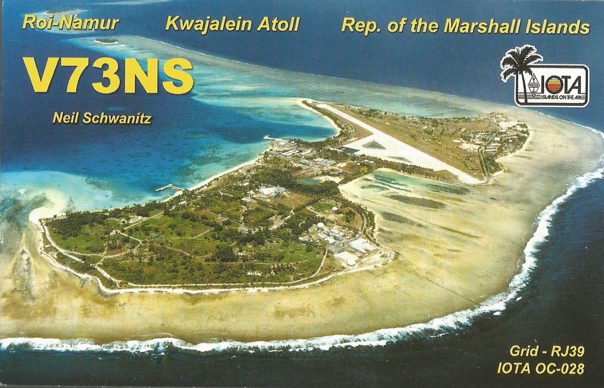 W3MMM's tweet photo. Mail Call: #QSL from Neil, V73NS on the Marshall Islands rcvd via W3HNK.  #IOTA OC-028. Neil is WD8CRT back in the states.  Gracias!  #DX #hamradio https://t.co/cNADV6LoRU