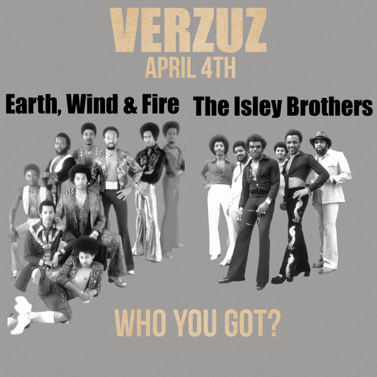 MsDeanaWright's tweet photo. Who you got? #VerzuzBattle  #Verzuz #EarthWindAndFire #TheIsleyBrothers #RandB #OldSchool #Music https://t.co/iVRQZqEu0I