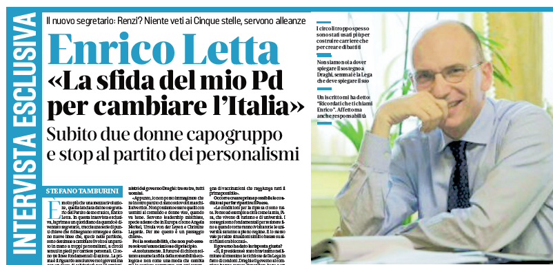 #Buongiorno con la #primapagina de <a href="/iltirreno/">Il Tirreno</a> (edizione di Pisa-Pontedera). Oggi scegliamo questa edizione (<a href="/IlTirrenoPisa/">IlTirrenoPisa</a> ) per l'intervista esclusiva al pisano <a href="/EnricoLetta/">Enrico Letta</a> (segretario del <a href="/pdnetwork/">Partito Democratico 🇮🇹 🇪🇺</a> ) che potete  trovare alle pagine 2 e 3 <a href="/cristianomeoni/">cristiano meoni</a>