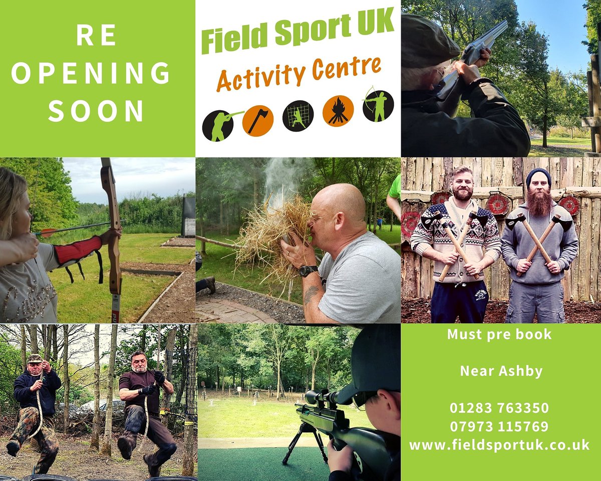 FieldSportUK's tweet photo. Opening 29th March
lots of activities on offer including
Archery 
Axe throwing  
Assault course
Bushcraft
Clay shooting 
Air rifle &amp; pistol shooting 
Hire a shooting range to use your air rifle/pistol
Outdoor classroom hire 
Team building 
Zombie shooting 
https://t.co/fK5TI2SIjC https://t.co/59sgItkyi5