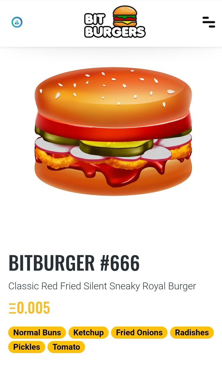 BitBurgersio's tweet photo. 0% Fat - 100% Joy
BitBurger #666 
The Classic Red Fried Silent Sneaky Royal Burger only available at https://t.co/u9XO1ue1xb 
5 More days until the drop!

#BitBurgers #NFTs #NFT #NFTCommunity #nftcollector @opensea @rariblecom https://t.co/tqugsBr8q6