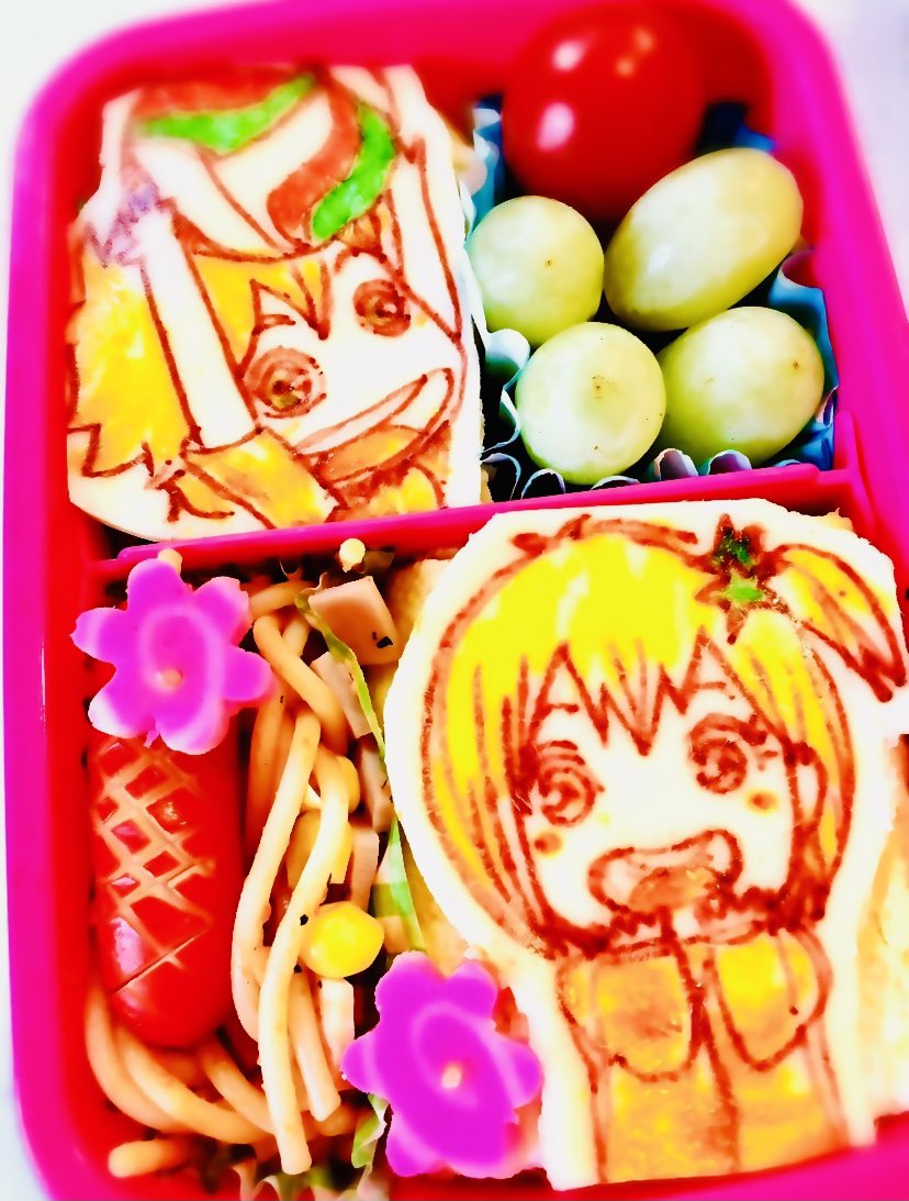 ぽかぽか陽子の台所でキャラ弁 キャラチョコ キャラケーキ ハイキューキャラ弁 息子に 西谷 くん 娘に 谷地 さんと 日向 の オブアート を作りました 個人的には仁花ちゃん 可愛くて好きです キャラ弁 ハイキュー 西谷夕 谷地仁花