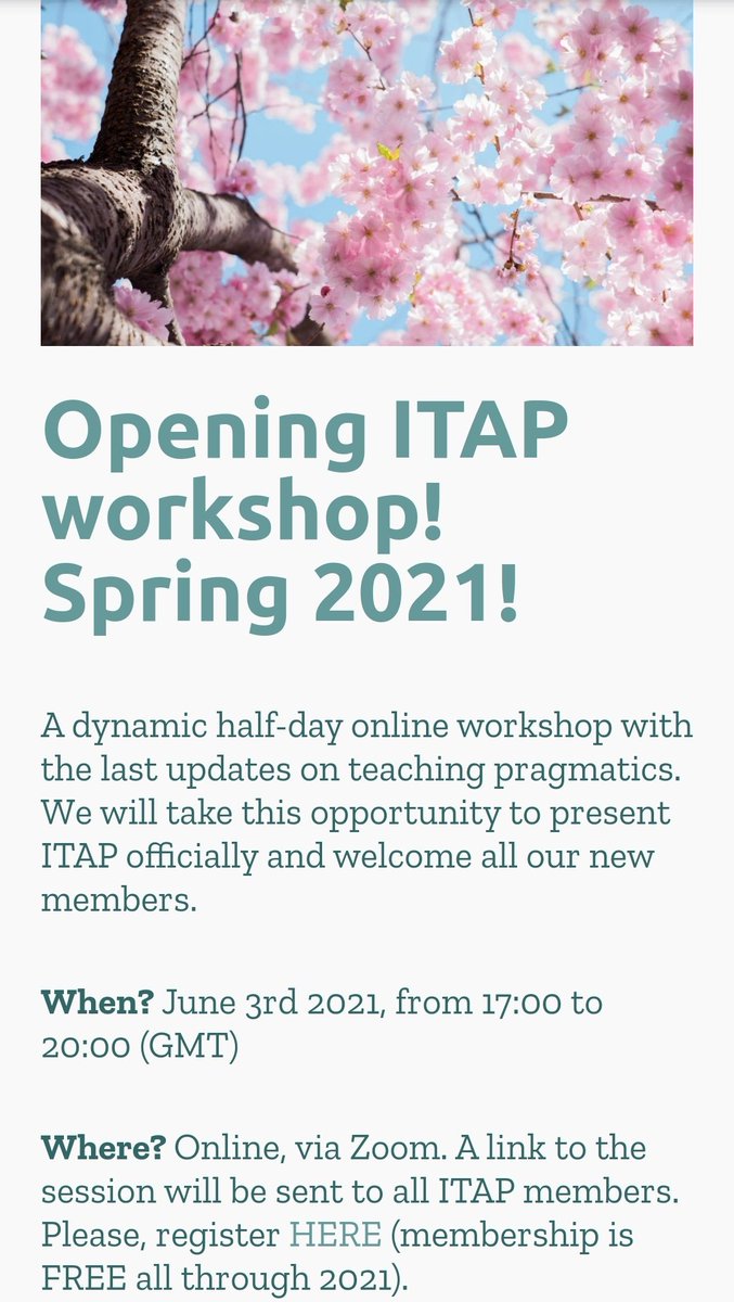 The International Association of Teaching Pragmatics (ITAP) aims at bringing together research and teaching practices in L2 pragmatics. You can now join the association and get ready for the first workshop. Membership is free during 2021! #ITAP #pragmatics
ub.edu/itap-associati…