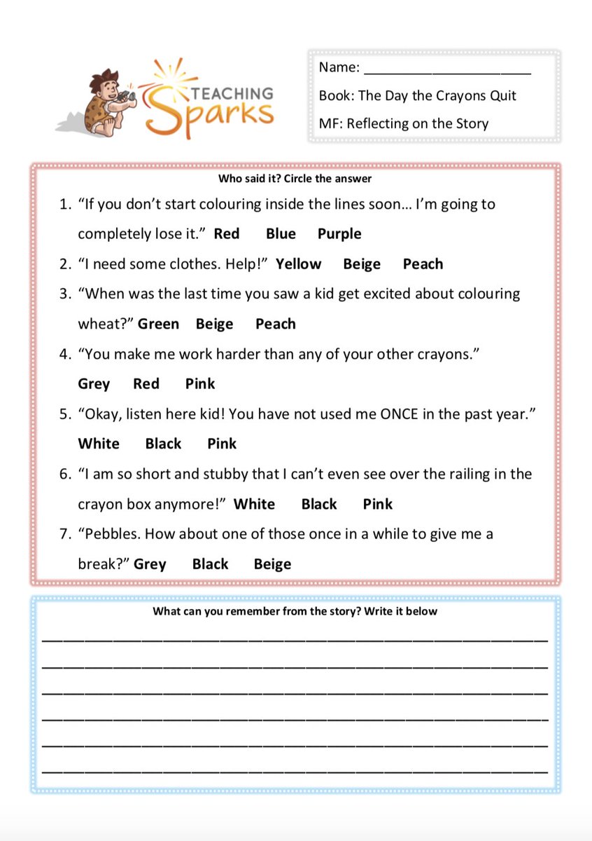 TeachingSparks's tweet image. 💚How amazing is the book The Day the Crayons Quit? My class loved it and I would definitely recommend reading it with your class!

Check out some of the resources we created to help children with their literacy skills alongside reading the story...

teachingsparks.com/resources/key-…