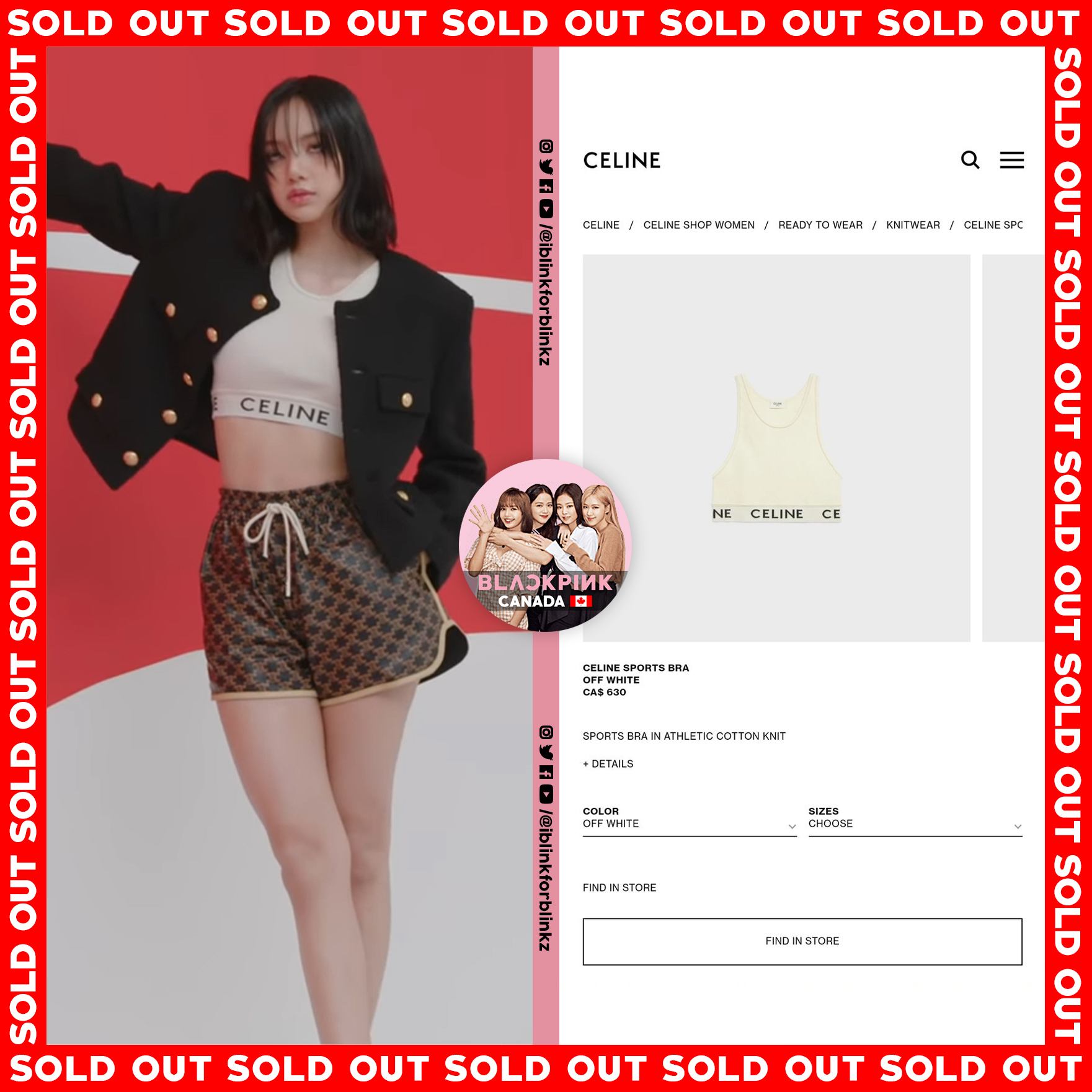 BLACKPINK CANADA 🇨🇦 2.0 on X: The power of LISA SOLD OUT items CELINE  Chasseur jacket, sport bra, athletic shorts and margaret chelsea boot LISA  리사 BLACKPINK 블랙핑크 @BLACKPINK  / X