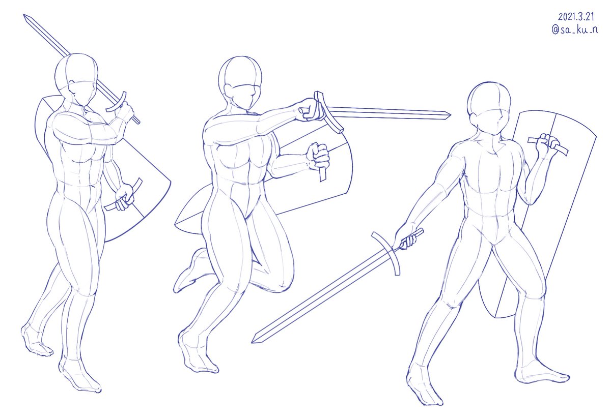 Saku 片手剣を振るポーズのクロッキー クロッキー