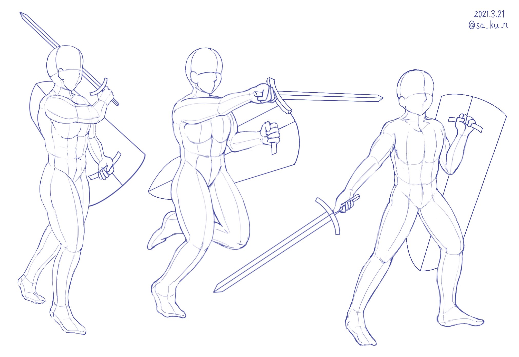 Saku 片手剣を振るポーズのクロッキー クロッキー