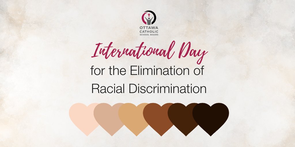 Today and every day, we must choose to eliminate racism in all forms. At the Ottawa Catholic School Board, we continue to honour the dignity of every person, embracing diversity and creating welcoming places for all. ❤️🙏 #IDERD #FightRacism #ocsbEquity #ocsbBeCommunity