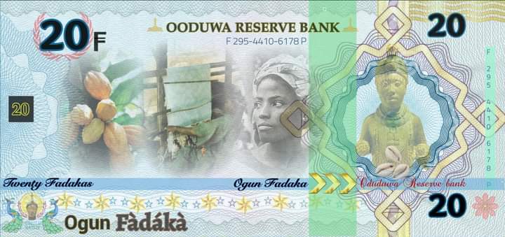 SaharaReporters's tweet photo. Group Introduces Currency For Proposed Yoruba Nation | Sahara Reporters 
“Oduduwa National Currency shall be called 'FADAKA' Meaning Silver .. or short as just 'FAD' Here is a 20 Fadaka Sample Banknote.”
READ MORE: https://t.co/vfeKMsQ4xP https://t.co/oQZxCby1s3