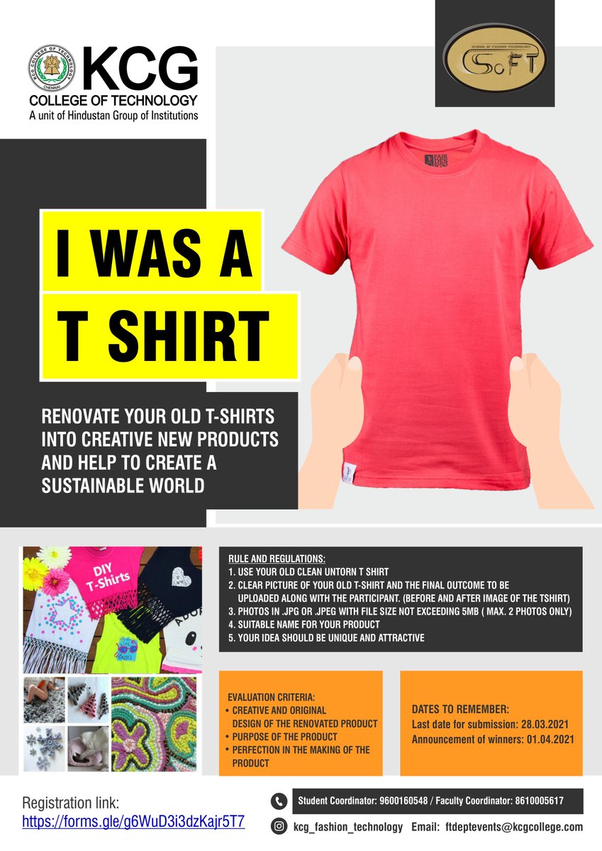 kcgft's tweet photo. School of Fashion Technology conducts A National level school contest "FASHIONISTA 2021" 
Clcik here to Register
QUIZ ON FASHION BRANDS – https://t.co/IfsXw61XqE
VIRTUAL FASHION SHOW – https://t.co/uHyB4sFO1o
“I was a T-shirt” – https://t.co/SGB3H7EEY3 https://t.co/K5hSMBTOiF