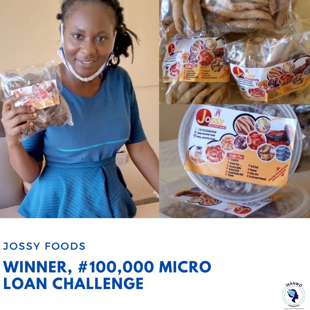 IranwoFoundatio's tweet photo. INTRODUCING THE WINNERS OF THE 2021 MICROLOAN CHALLENGE

One of the winners is Jossy assortedfoods . Jossy assorted foods produce edibles such as crayfish, dried fish and Kuli-kuli.

@TeweDami @brainadam_01 @Oppourtunties @OniOluwafunmi https://t.co/WWKLs0VFdb