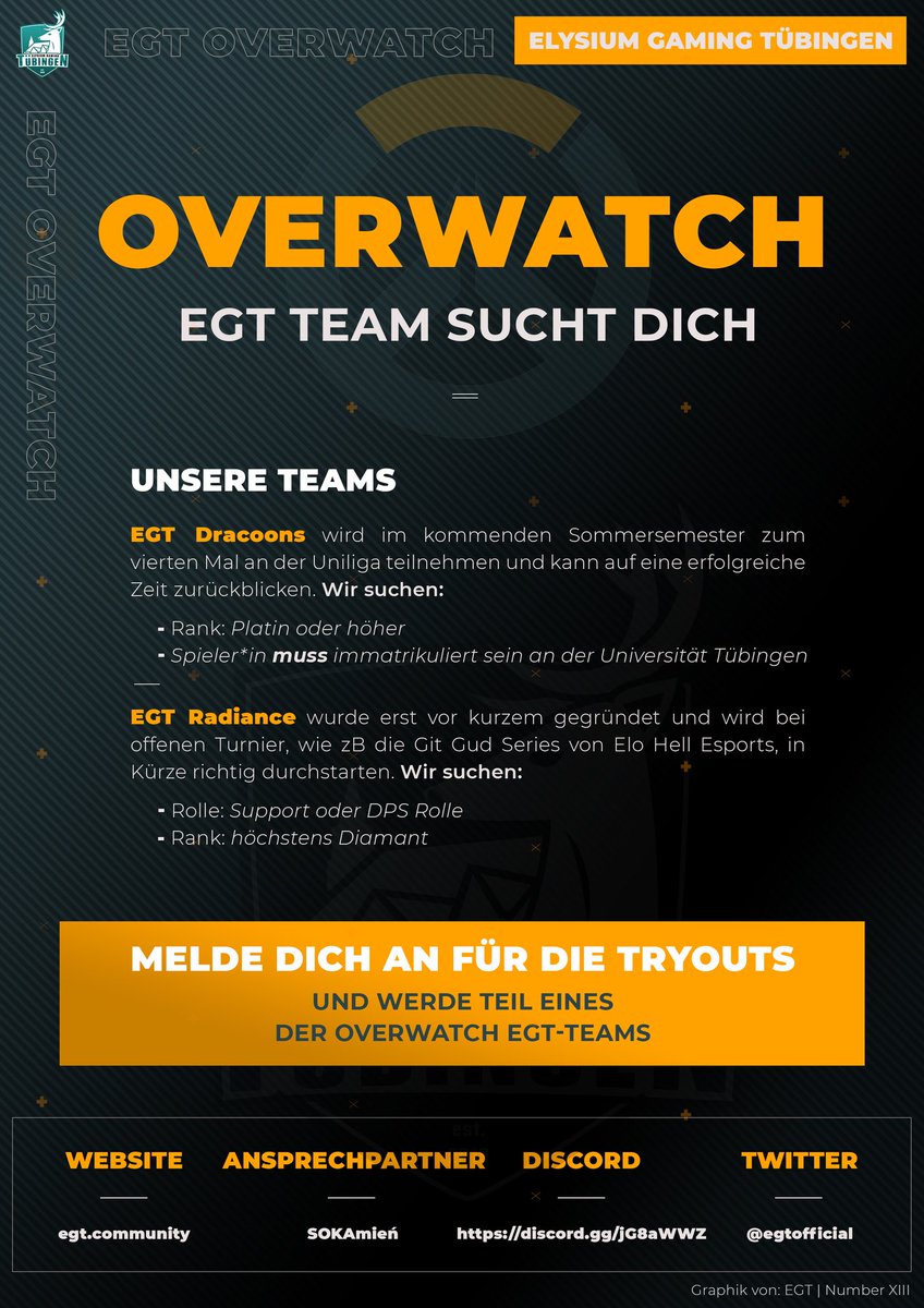 egtofficial's tweet photo. Attention please! 

Unsere beiden Overwatch Teams suchen nach neuen Mitspielern. Fragen einfach an @nur_alexok 

Class dismissed 😉
#egt #Overwatch https://t.co/gt5wQXyaLS