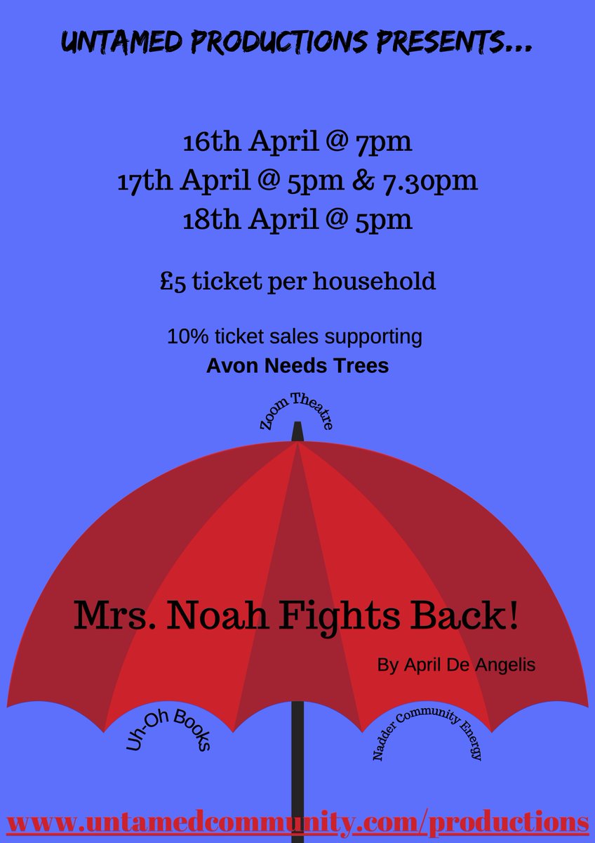 UntamedProdz's tweet image. Mrs. Noah Fights Back! by April De Angelis - tickets on sale now!

#theatre #digitaltheatre #digital #onlinetheatre #stage #actors #digitalposter #DigitalMarketing #digitalart #bookingnow #tickets #onsale #mrsnoah #noahsark #environment #environmentallyfriendly #environmentart