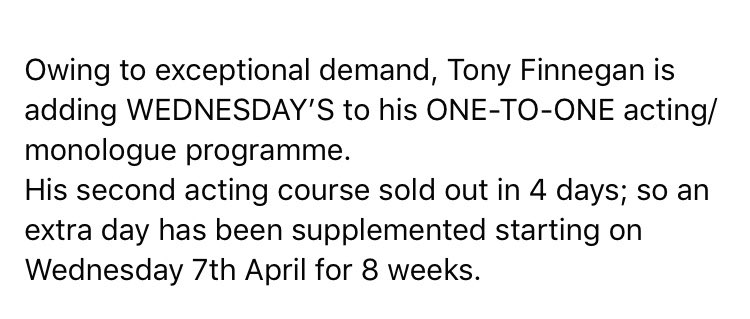 FestProductions's tweet image. Contact: tonyfestivalacademy@gmail.com one to one acting course. See attached. #acting #onetoone #online #course #performance #stage #monologue #drama #technique #skills #audition #exams #stagecraft #communication #theater #theatre #arts