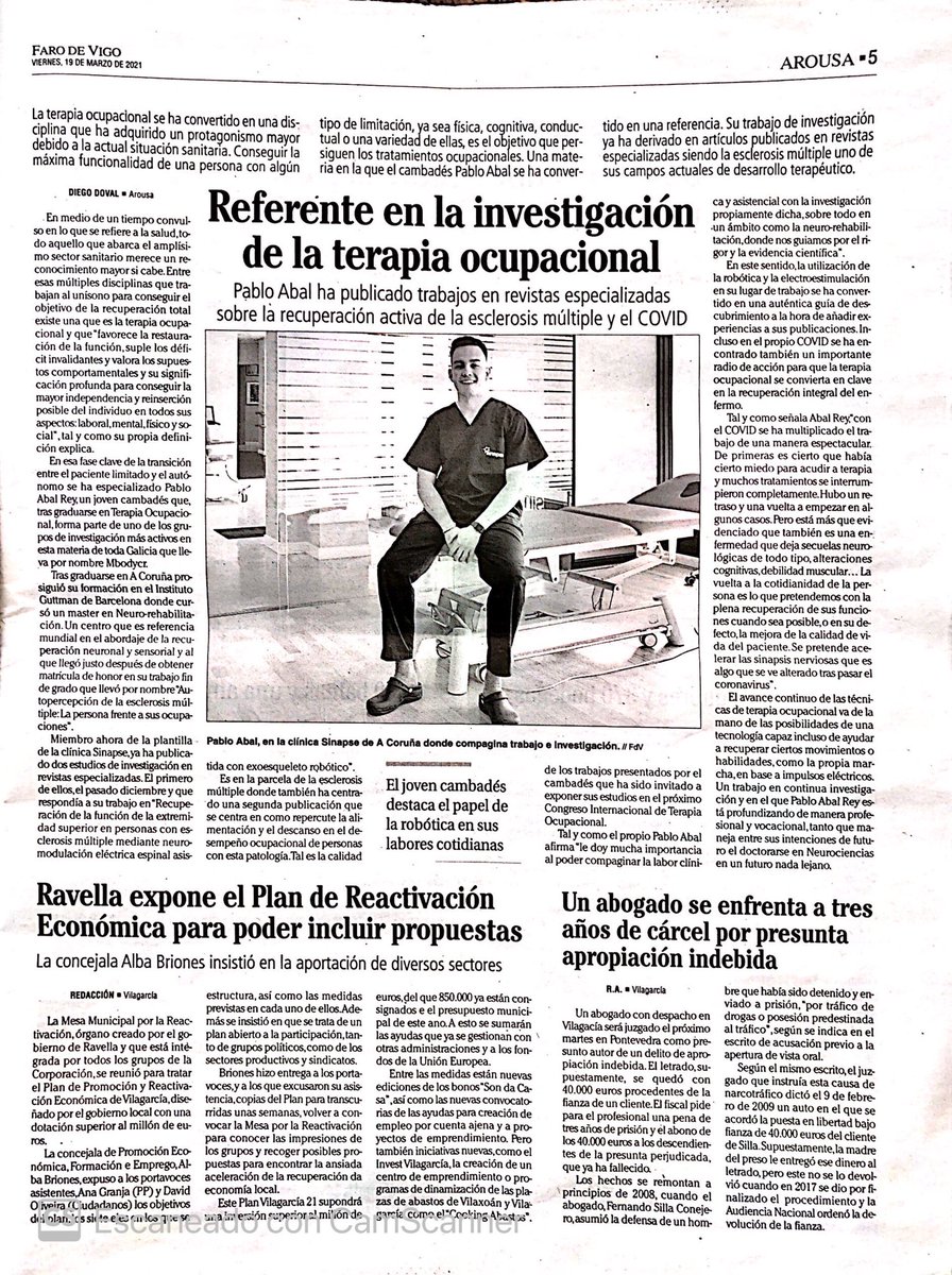PabloAbalRey's tweet photo. ¡Gracias a @dovalillo y @Farodevigo por darme la oportunidad de visibilizar la Terapia Ocupacional y más concretamente el trabajo que realizamos desde el ámbito de la Neurorrehabilitación! 🙌💪

https://t.co/6bgOYFh0VL https://t.co/ZEEWhnsID6