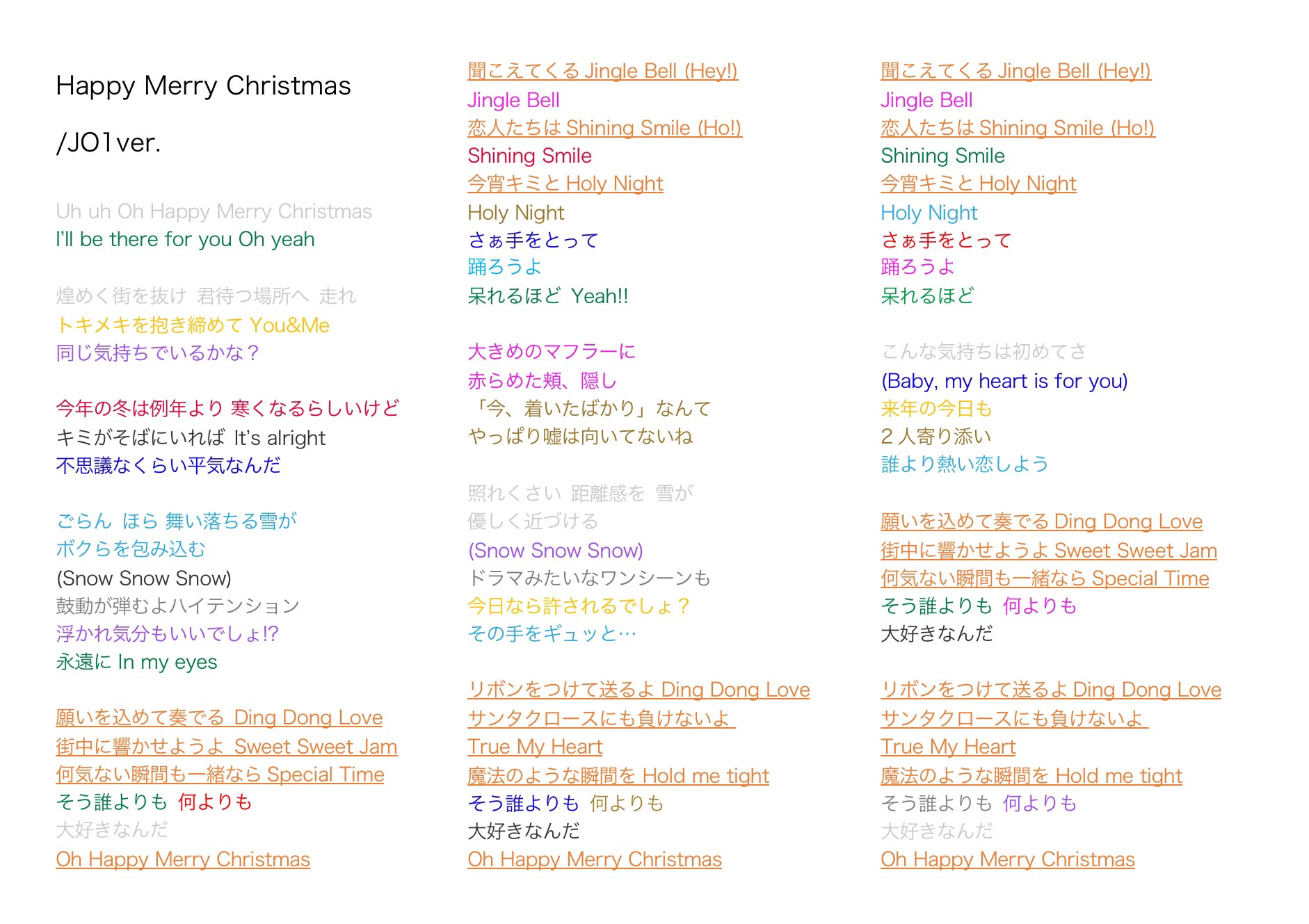 R 新規jam Happy Merry Christmas Jo1 Ver 歌詞 パート割り 歌割り 分量 Line Distribution グラフの数字は歌唱パートの秒数です パート割は自信ないです ハピメリは瑠姫しか勝たん T Co Sakiozbh6r Twitter