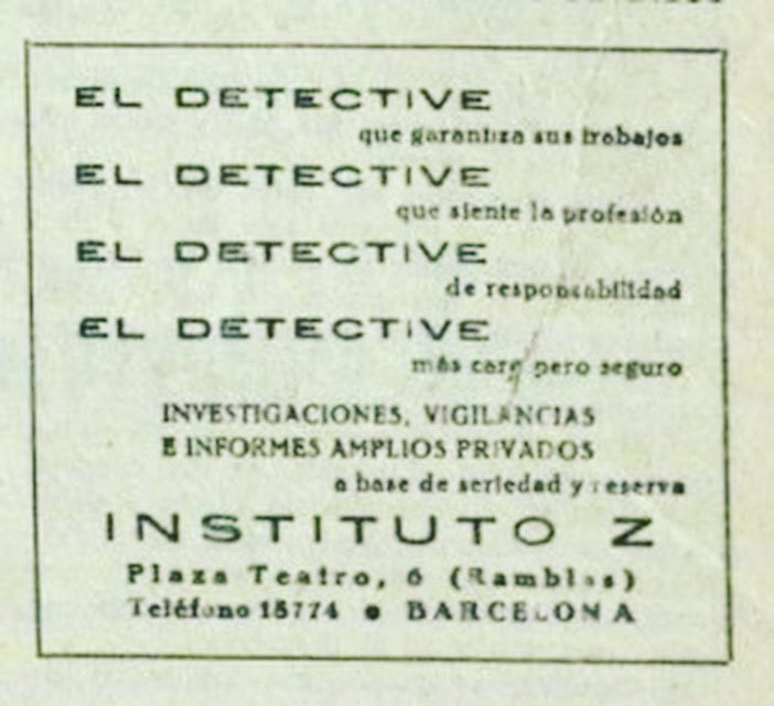 oscarqyd's tweet image. Anuncio encontrado en la Revista Destino, es del 13 de abril de 1940. Pero ¿Quién es el detective Z? He trabajado en las últimas horas con una investigación que pronto voy a compartir en mi próximo artículo. #detective #detectivesespaña #detectives #revistadestino #investigación