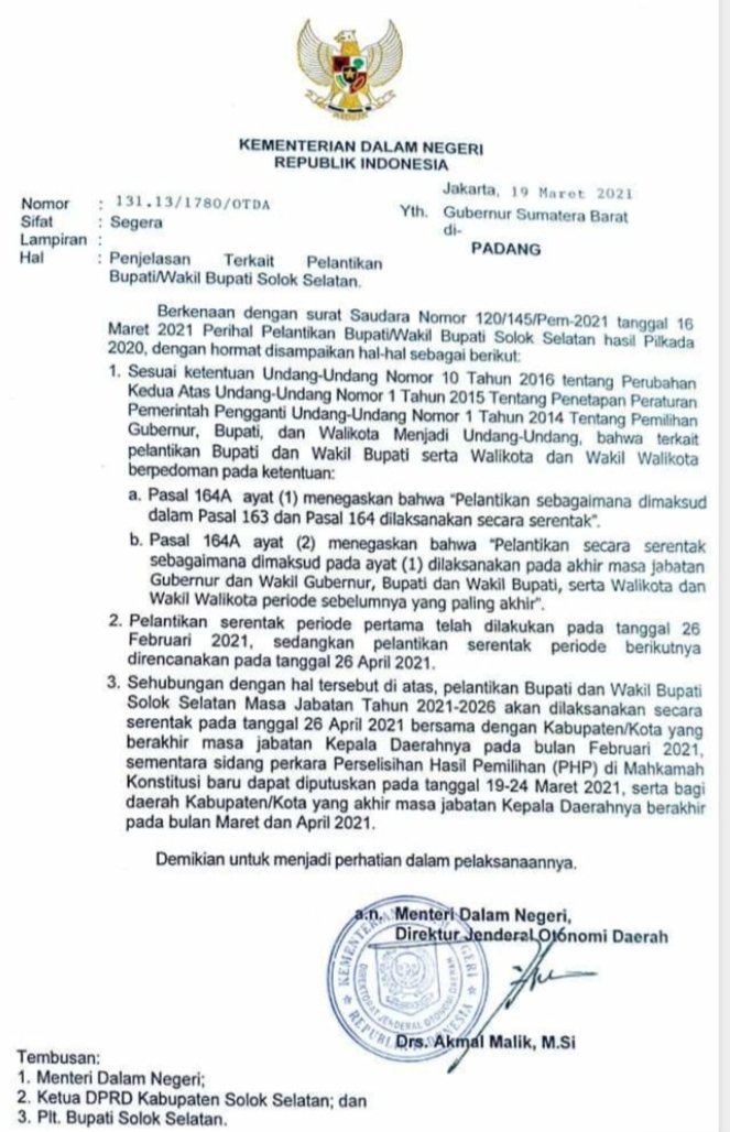 pendi07's tweet image. Pelantikan Khairunas sebagai Bupati  Solok Selatan Ditunda, Kenapa? analisakini.id/2021/03/pelant…