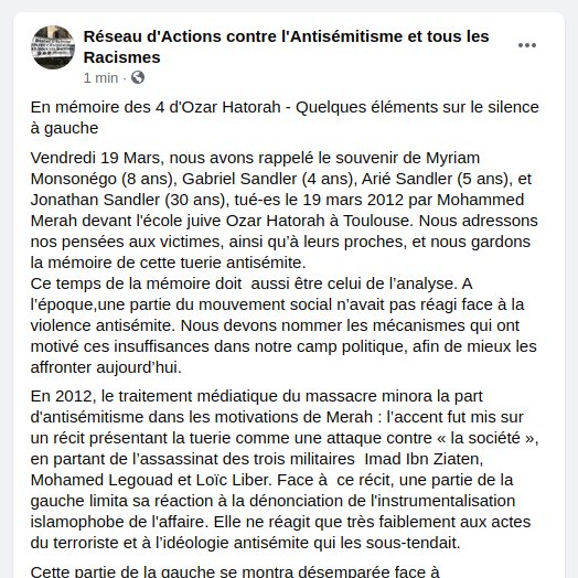 RAAR2021's tweet photo. En mémoire des 4 d'Ozar Hatorah - Quelques éléments d'analyses sur le silence de la gauche en 2012 https://t.co/pY88N7hRCa