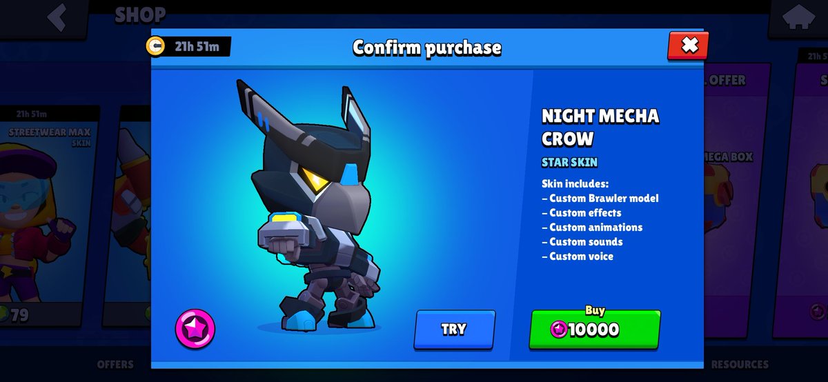 RiceFreeAsABird's tweet photo. I bought Night Mecha Crow Skin!
#brawlstars #brawlstarscrow #nightmechacrow #mechacrow https://t.co/4AKOzlCE42