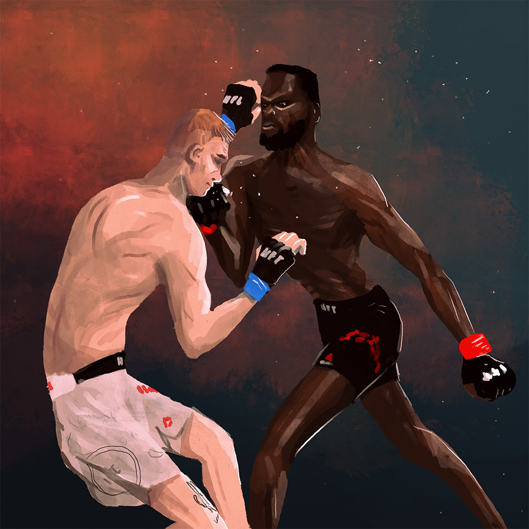 some fight night art with <a href="/Montello135/">Montel Jackson</a> finding some of the final shots against Jesse Strader; 2 really slick knockdowns, great job! #fightnight #ufc #monteljackson #jessestrader #mmaart #art #illustration #knockout #bantamweight #FirstRound #figureart