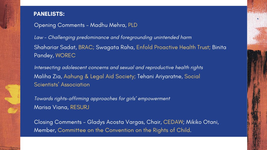 PLD_India's tweet photo. ✅HAPPENING TOMORROW! 4:30 PM India / 7 AM New York.

📢Join #FIRE consortium discussing responses to child marriage in South Asia at @NGO_CSW_NY.

💮Registered? Go to https://t.co/YjUZuNTenT
 
💮OR catch it LIVE https://t.co/yb3W0TRYXl

#CSW65 #FIRESpeak #JoyfulDisruption https://t.co/bvr1OqLQMj