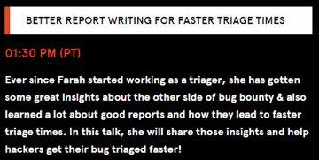 Bugcrowd's tweet photo. We're #bugproud to have @Bugcrowd ASE @Farah_Hawaa presenting on better report writing at #NahamCon2021 tomorrow. Be sure to tune in! https://t.co/pTp5bkDYng https://t.co/G8ySOo56hT