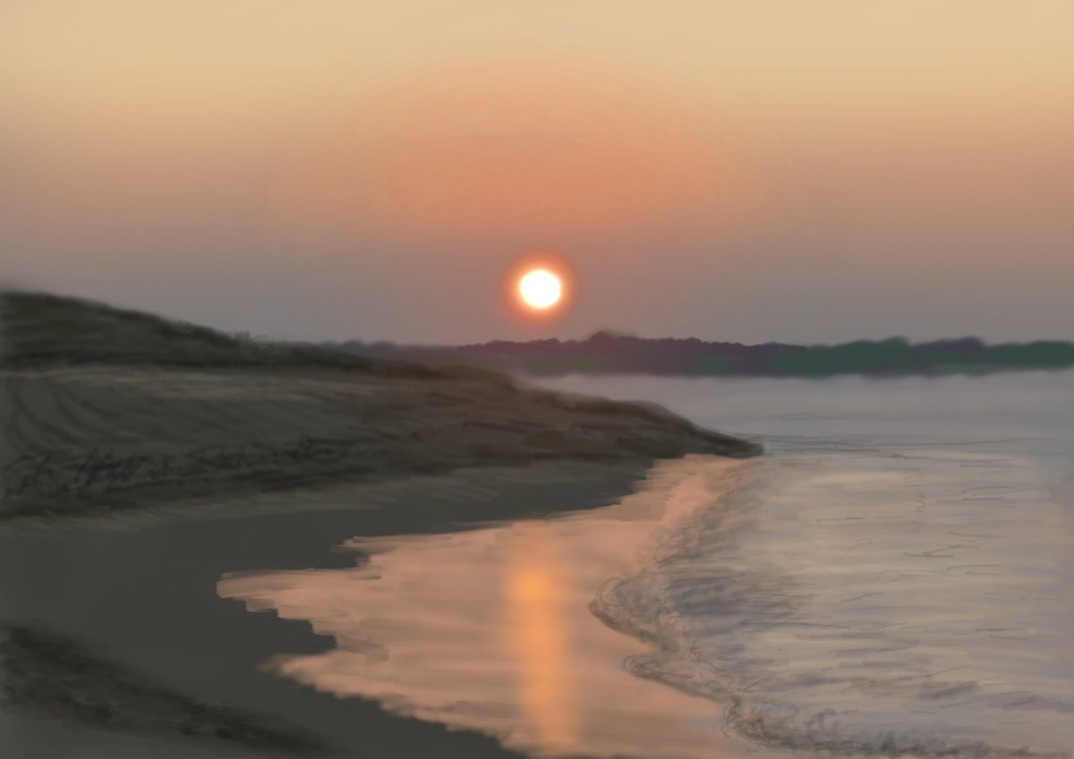 Decided to challenge myself further and looked into a YouTube tutorial by  @axis432 and created this "Seashore Sunset" through  #procreate.  #digitalart