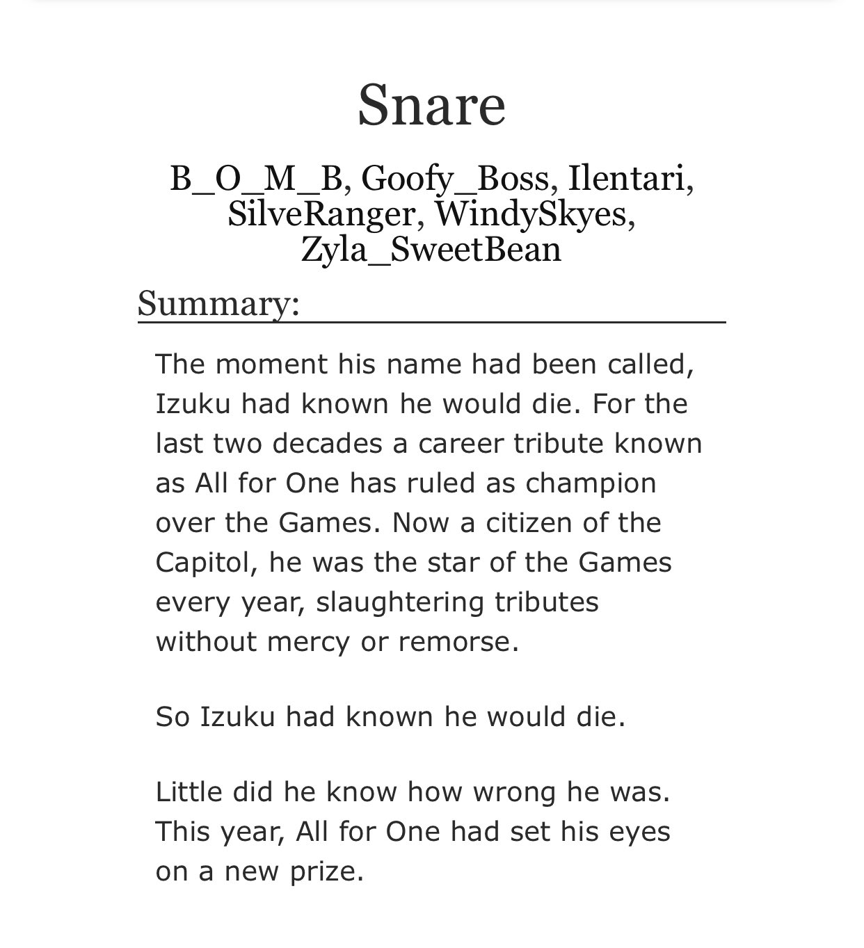 BNHA FIC REC on Twitter: "Gotta say, it's a bit messed up but it wasn't as  bad as I was expecting 「 Snare 」 ˚✧ https://t.co/rTosMzUOOd #bnha #mha  #fanfic #fic #fanficrec #izuku #