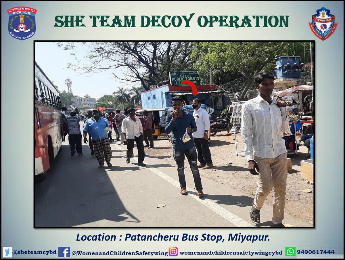 Do u think your activities are invisible in crowds? 
we are watching you all the time.
.
A Devil is being 'Caught Red-Handed, a power is standing in the same crowd.
.
#Miyapur SHE Team has conducted a decoy operation on 13-03-2021 at Patancheru Bus Stop. https://t.co/am2KfeIIaB