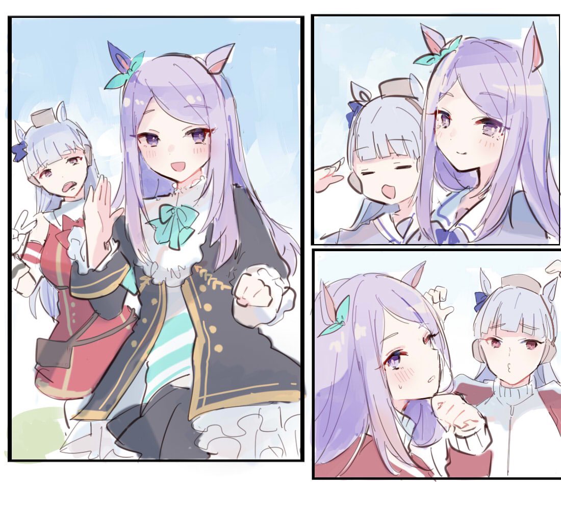 gold ship (umamusume) ,mejiro mcqueen (umamusume) multiple girls 2girls animal ears horse ears long hair purple eyes purple hair  illustration images