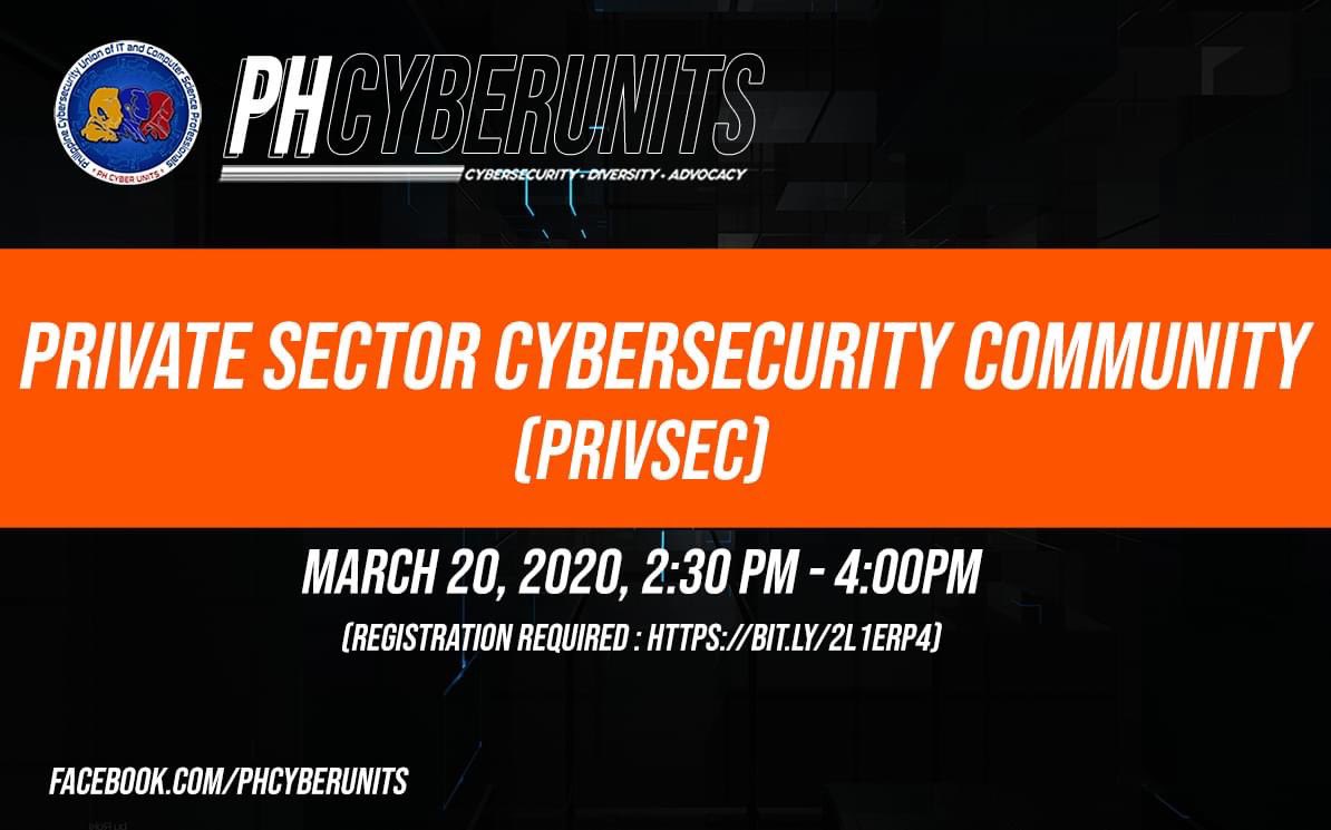 phcyberunits's tweet photo. Creation of the Private Sector Cybersecurity Community is the 3rd initiatives of PHCYBERUNITS. First meeting this saturday. https://t.co/ouOUzSFmyA